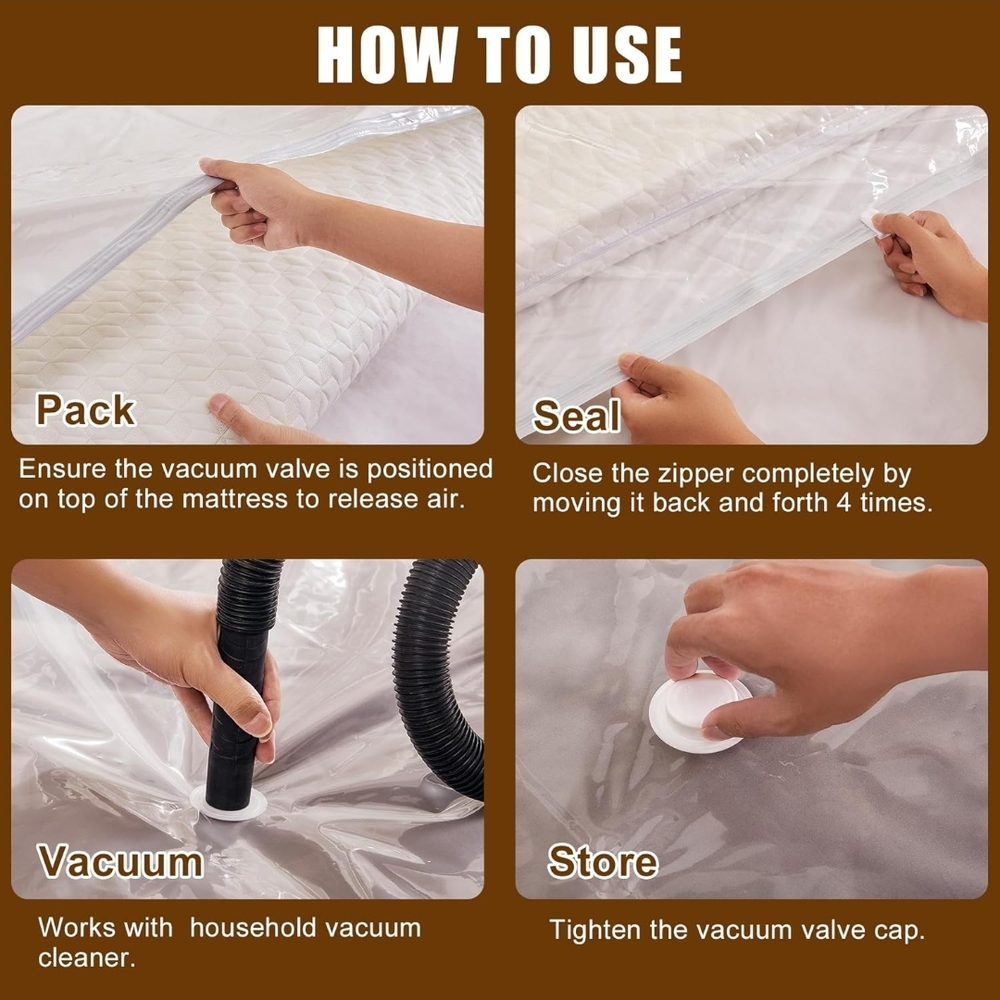 Twin / XL Mattress Vacuum Storage Bag | White 5 mil w Straps + Dbl Zipper - Picture 5 of 12